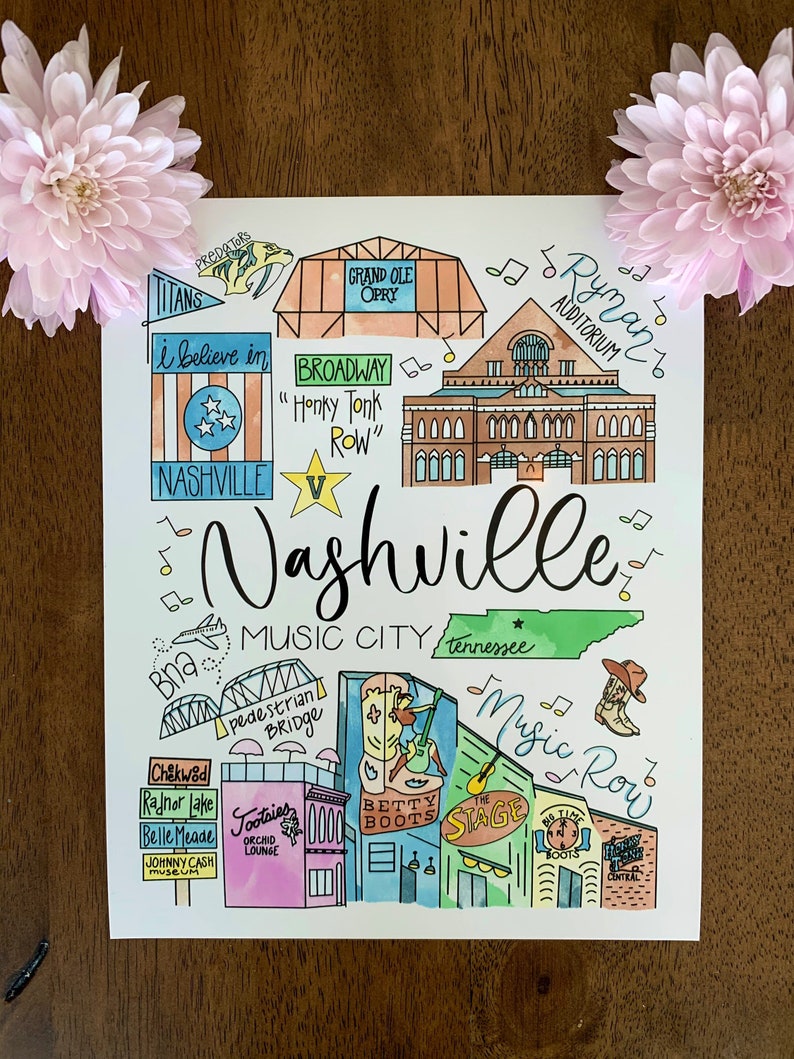 Nashville Tennessee City Print Nashville Wall Decor Etsy