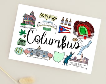 Columbus Ohio City Print, Columbus Wall Decor, Ohio Print, Columbus Print, OH, Art Print Gift // OSU, Ohio State University, Grandview