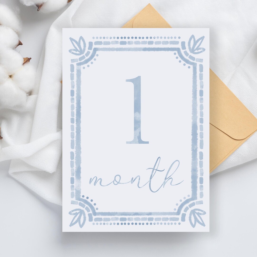 Watercolor Blue Baby Milestone Cards | First Year Milestone Cards ...