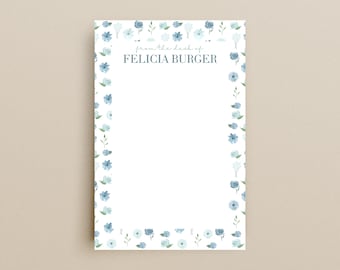 Custom Floral Notepad | Name Notepad | Custom Notepad Gift | Personalized Notepad | Blue Notepad - 5.5x8.5