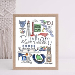 Durham, North Carolina City Print, Durham Wall Decor, North Carolina Print, Durham Print, NC Art Print Gift // 8x10