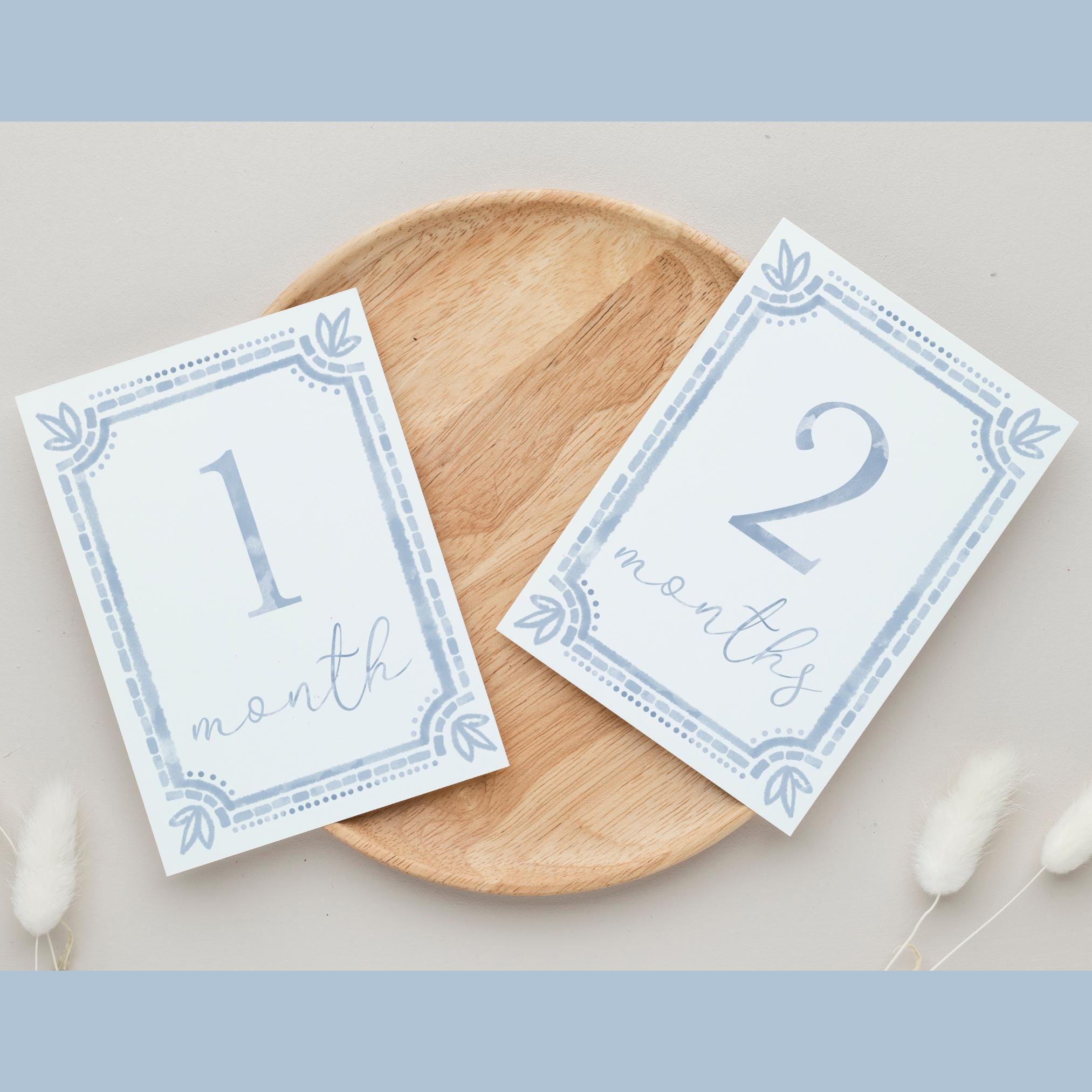 Watercolor Blue Baby Milestone Cards | First Year Milestone Cards ...