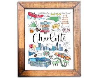Charlotte NC Wall Art, Charlotte North Carolina Art, Charlotte NC Art, North Carolina Print, Charlotte NC Print, Art Print Gift // 8x10