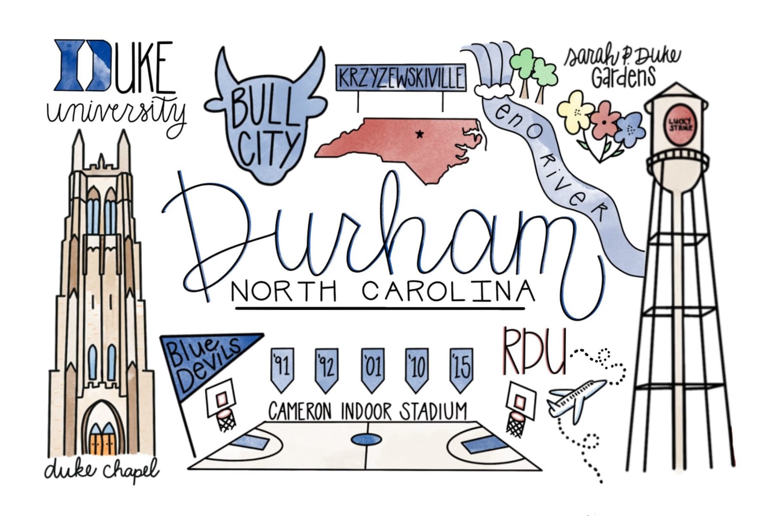 Durham North Carolina City Print Durham Wall Decor North Etsy