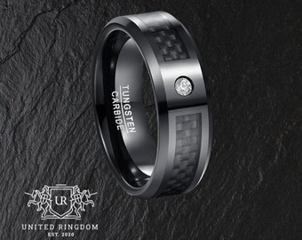 Mens Black Tungsten Ring - Unique Mens Black Modern Gothic Pave Wedding Ring - Mens Weave Wedding Band Tungsten - 8mm Black Wedding Band