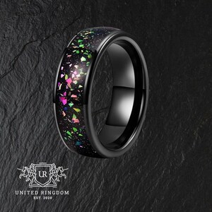 メンズ ブラック タングステン オパール リング - ユニークな星空宇宙メンズ結婚指輪 - 結婚指輪 タングステン - 宇宙銀河オパール ブラック メンズ リング