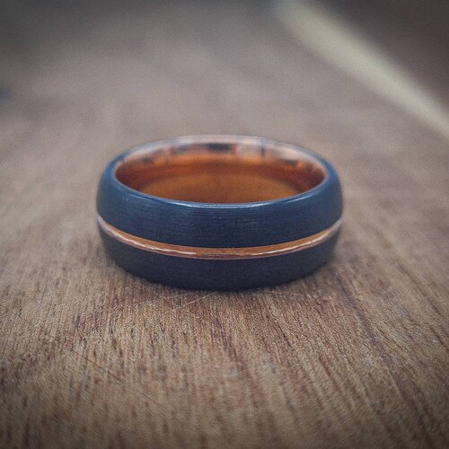 Mens Rose Gold Black Tungsten Ring Unique Mens Wedding Ring Etsy
