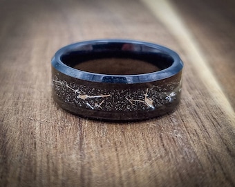 Bague météorite tungstène noir pour homme - bague de mariage unique pour homme - alliance tungstène - bague météorite moderne - bague en argent galaxie météorite