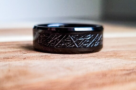 Mens Black Tungsten Meteorite Ring Unique Mens Wedding Ring