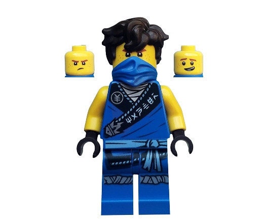 LEGO Ninjago Jay Rebooted minifigure with two golden swords and techno  blade.