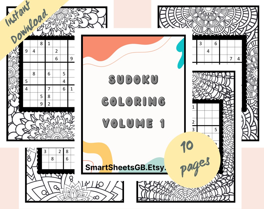 Sudoku Coloring Pages Volume 1, Colouring for Adults Printable, Instant ...