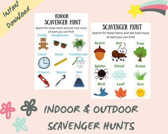 Kids Printable Scavenger Hunt Indoor and Outdoor included, games for kids, instant download, classroom games