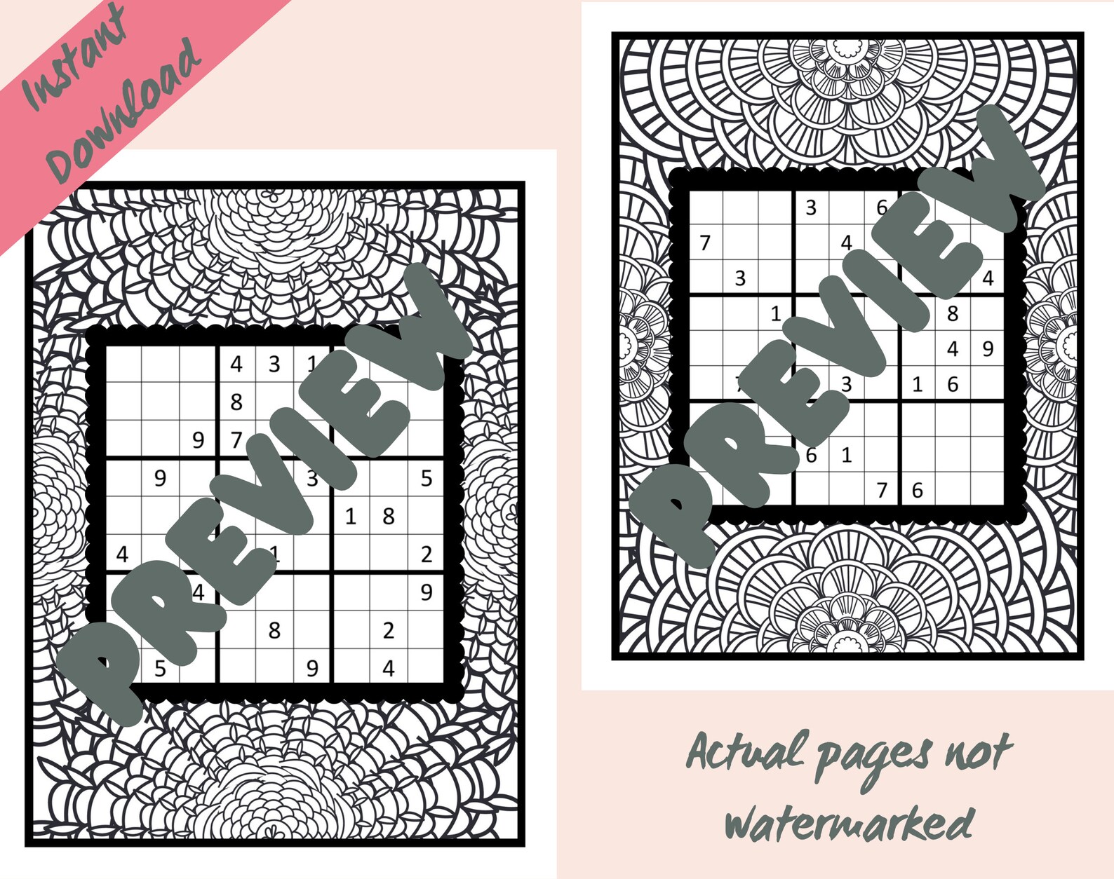 Sudoku Coloring Pages Volume 1, Colouring for Adults Printable, Instant ...