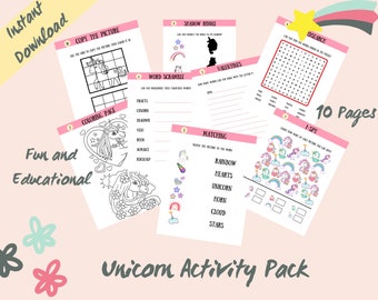 Kids Unicorn Activity Pack, Unicorn Party, Printable Game, Games for Kids, Kids Activity, Kids Games