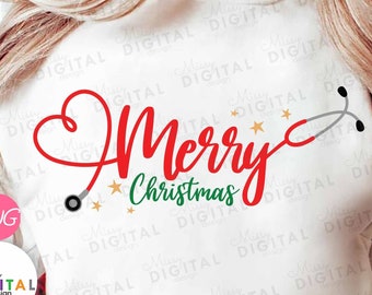 Stethoscope Merry christmas SVG,Nurse SVG,Stethoscope SVG,Heart Stethoscope,christmas Svg,Clipart,lights,Xmas,Christmas Shirt,Sublimation