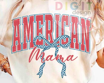 Coquette Patriotic Mama PNG, American Mama Shirt Design, Red White Blue Bow (Digital Download)