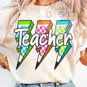 Blitz karierter Lehrer SVG PNG, Neon Lehrer zwar, zurück in der Schule Png, Blitzschlag Lehrer, Lehrer-Shirt Png, Geschenke für sie