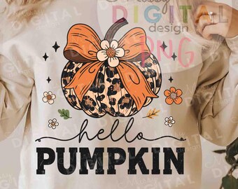 Boho Floral Hello Pumpkin PNG, herfstsublimatieontwerp (digitale download)