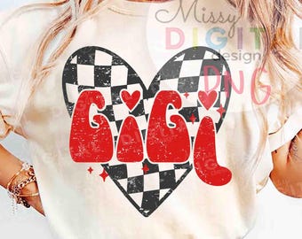 Corazón a cuadros Gigi PNG, diseño retro de San Valentín (archivo digital)