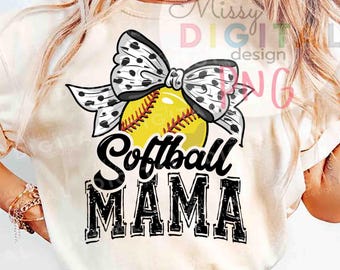 Softball Mama Coquette Bow PNG, Game Day Shirt Design (Digital Download)