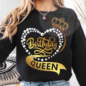 Corona della regina di compleanno SVG PNG, design a forma di cuore e perla (download digitale)