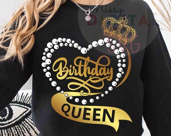 Birthday Queen Crown SVG PNG, Heart Pearl Design (Digital Download)