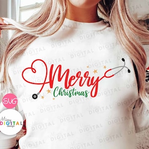 Stethoscope Merry christmas SVG,Nurse SVG,Stethoscope SVG,Heart Stethoscope,christmas Svg,Clipart,lights,Xmas,Christmas Shirt,Sublimation