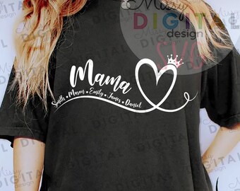 Mama Herz Kinder Name SVG PNG, Muttertag T-Shirt Design (Digitaler Download)