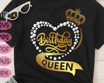 Anniversaire Reine Svg Png, fichier anniversaire Design, Svg anniversaire, couronne, coeur perle, anniversaire chemise svg, svg fête d'anniversaire, fichier SVG Cricut