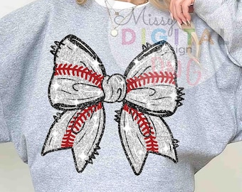 Coquette Glitter Baseball Bow PNG, Game Day Shirt (Digital Download)