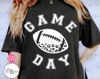 ヒョウ柄フットボール試合日 SVG、PNG、Cricut（デジタルダウンロード）