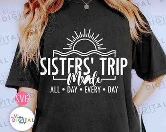Modo viaje de hermanas SVG PNG, Archivos de corte de vacaciones de chicas (Descarga digital)