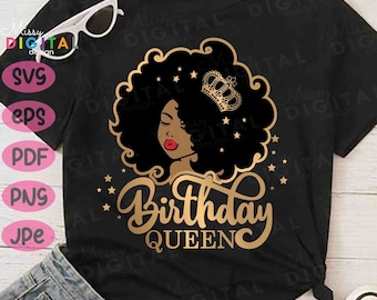 Afro Birthday Queen SVG – Black Woman with Crown, Cricut Cut File (Digital Download)