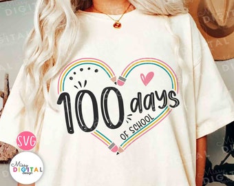 100 giorni di scuola SVG, design per maglietta da insegnante (download digitale)