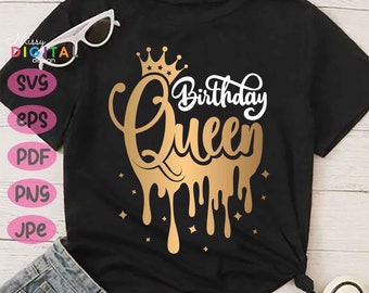 Verjaardag koningin SVG – Crown Drip-ontwerp, Cricut Cut-bestand (digitale download)