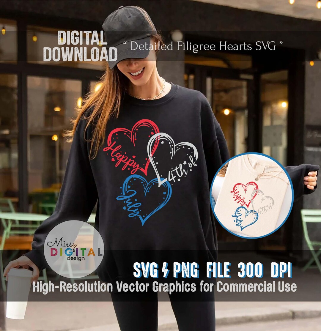 Patriotic Heart 4th of July SVG, Red White Blue USA Design (digital ...