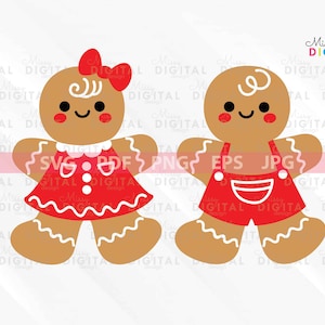 Arquivos de corte SVG de gengibre - Homem e menina de gengibre, SVG de gengibre, decalque, elementos de decoração de Natal, silhueta, download instantâneo