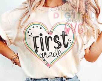 First Grade SVG, Back to School Teacher Shirt Design (Digital Download)