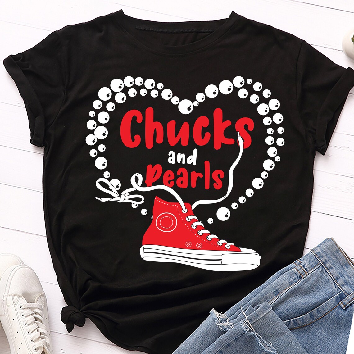 Chucks & Pearls Svg Pearl Heart Chucks and Pearls Shirt Etsy