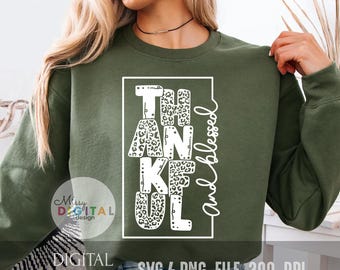 Leopard Print Fall Svg, Thankful Grateful Blessed Design (Digital Download)