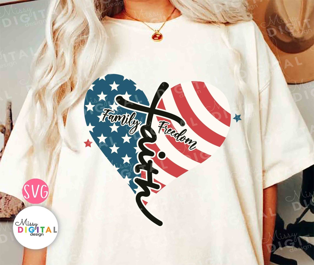 Faith Family Freedom SVG PNG, Faith Family Freedom Heart American Flag