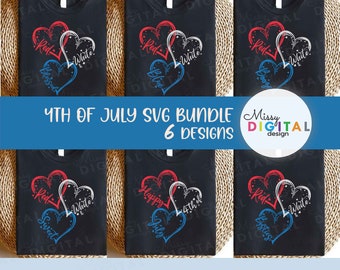 Pacote de arquivos SVG com corações para o 4 de julho, nas cores vermelho, branco e azul; SVG patriótico; SVG americano; SVG do 4 de julho; Dia da Independência (Download digital)