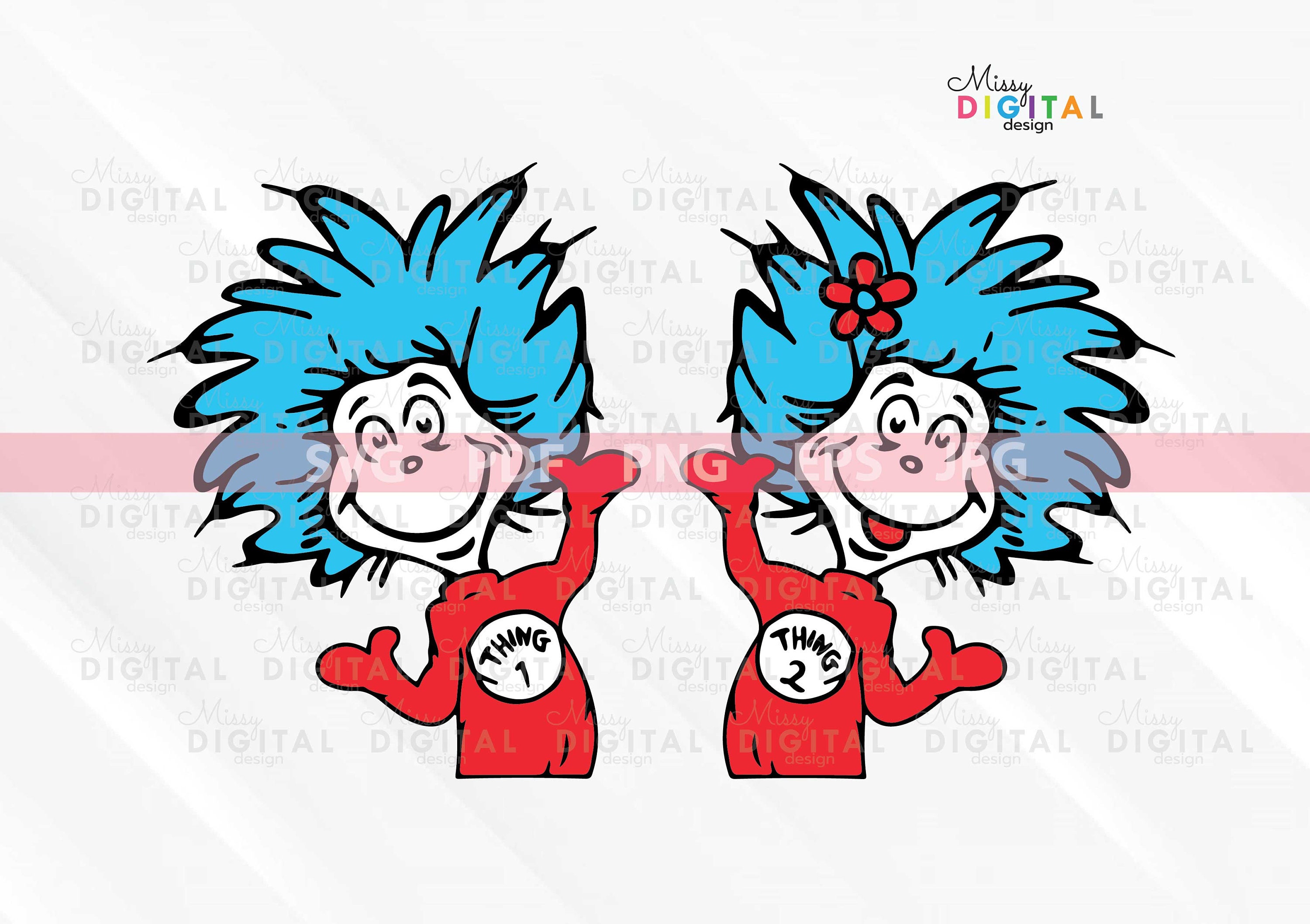 Thing one and thing two clipart vector cut file for cricut silhouette