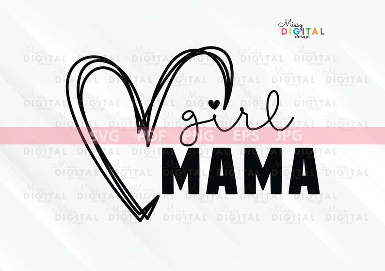Puede incluir: Dise&ntilde;o gr&aacute;fico en blanco y negro con un coraz&oacute;n con contorno garabateado y el texto "girl mama".