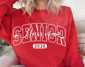 Senior 2026 SVG, Pink Glitter Bow, Graduation Shirt Design (Digital Download)