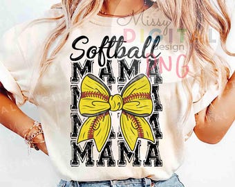 Softball Mama Bow PNG, Game Day Shirt Design (Digital Download)