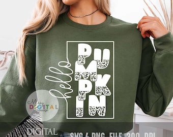 Leopard Print Pumpkin SVG, Hello Pumpkin Fall Design (Digital Download)