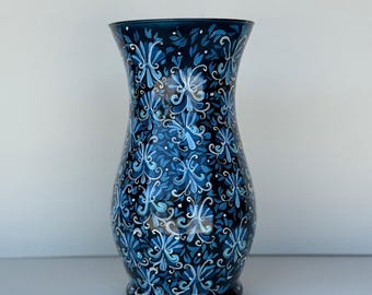 Hand Painted Vase- Blue Garden Series No. 12 Sea Swirls