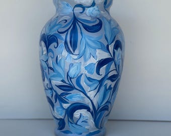 Hand Painted Vase- Blue Garden Series No. 15