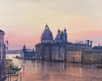Gran Canal de Venecia, acuarela original, 15 x 11 pulgadas, por Jeff Kirkhouse.